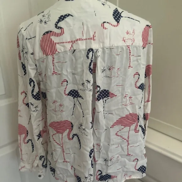 NIC+ZOE Patriotic Print Shirt July 4th flamingo red white blue medium - Picture 4 of 5